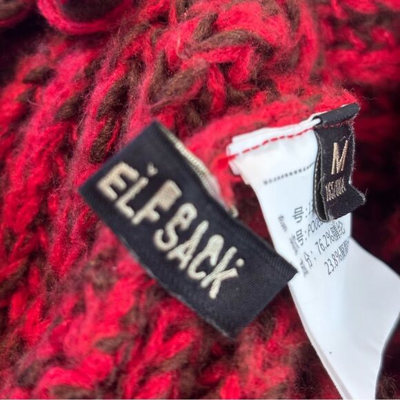 Elf Sack Hooded Sweater Red & Brown Medium - Picture 4 of 7